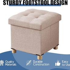 BRIAN & DANY 15 Inches Ottoman with Storage, Square Small Storage Ottoman Foot Rest with Legs, Ottomans Foot Stool for Dorm, Living Room, Entryway (Beige)