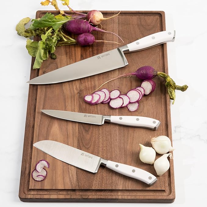 Yatoshi 15 Piece White Knife Block Set - Pro Kitchen Knife Set Ultra Sharp High Carbon Stainless Steel with Ergonomic Handle