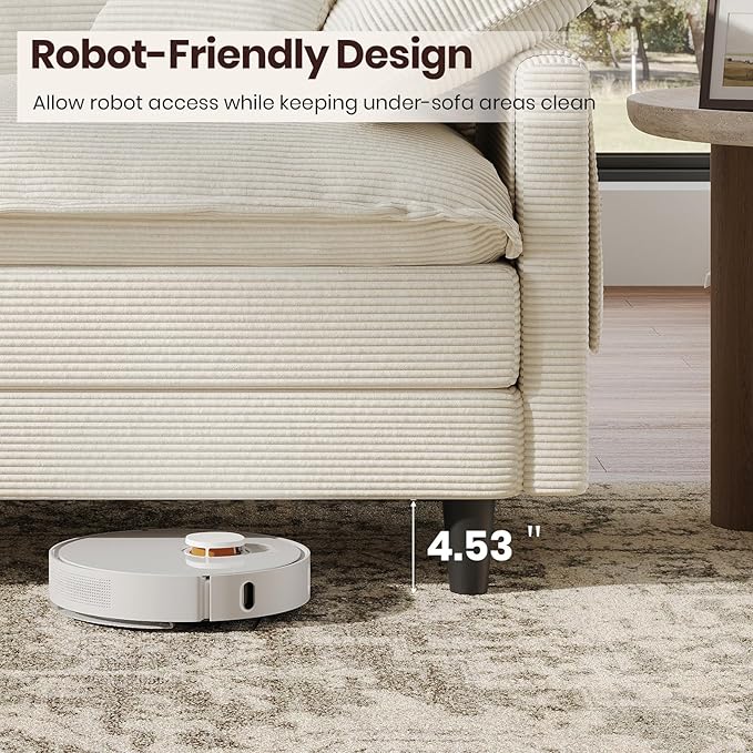 108" U Shaped Modular Sectional Cloud Couch with Two Ottoman, Snap-on Easy Installation 5-Piece Deep Seat Sofas with Storage Bag and Coffee Table for Living Room, Corduroy, Beige