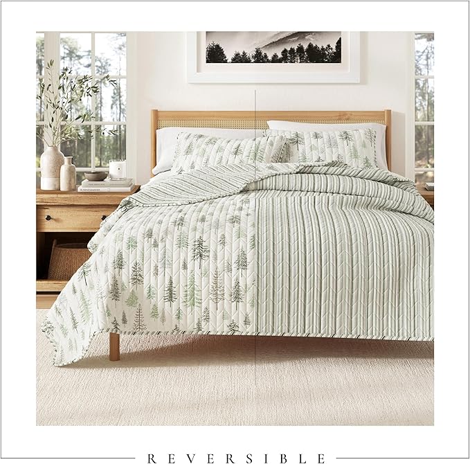 Great Bay Home 2-Piece Reversible Forest Cabin Bedspread Twin/Twin XL Quilt. All-Season, Comfortable, Soft Quilt Set - Truckee
