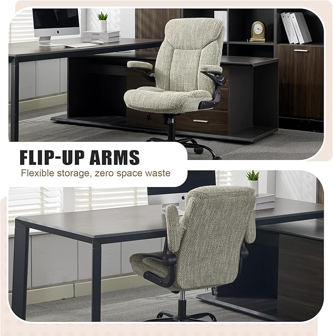 Cloth Office Chair Adjustable Desk Chair Mid Back Executive Comfortable Fabric Ergonomic Back Support Home Computer Chair with Padded Flip-up Armrest Swivel Wheels, Small Gaming Chair | LightGreen