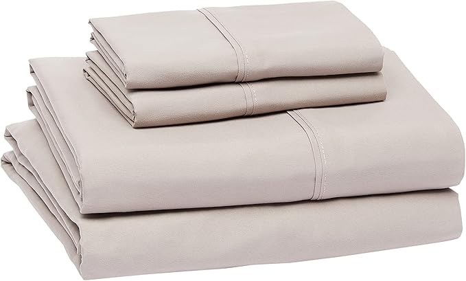Amazon Basics Lightweight Super Soft Luxury Easy Care Wrinkle Free Microfiber 4 Piece Bed Sheet Set with 14-Inch Deep Pockets, Full, Taupe, Solid AmazonBasics