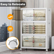 Extra Large Stackable Storage Bins with Lids & Wheels & Door, 672QT-112QT/28GAL*6Pack Foldable Collapsible Closet Organizers, Plastic containers drawers for bedroom Dorm