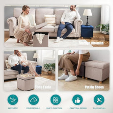 BRIAN & DANY Ottoman with Storage, Small Storage Ottoman for Dorm, Linen Folding Ottoman Foot Stool with Legs for Living Room and Bedroom, 15