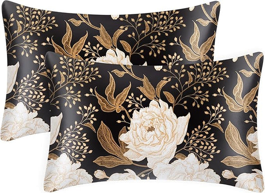 EXQ Home Satin Pillowcase for Hair and Skin Queen - Peony Printed Standard Silk Pillowcase 2 Pack 20x26 inches - Satin Pillow Cases Set of 2 with Envelope Closure, Gifts for Women