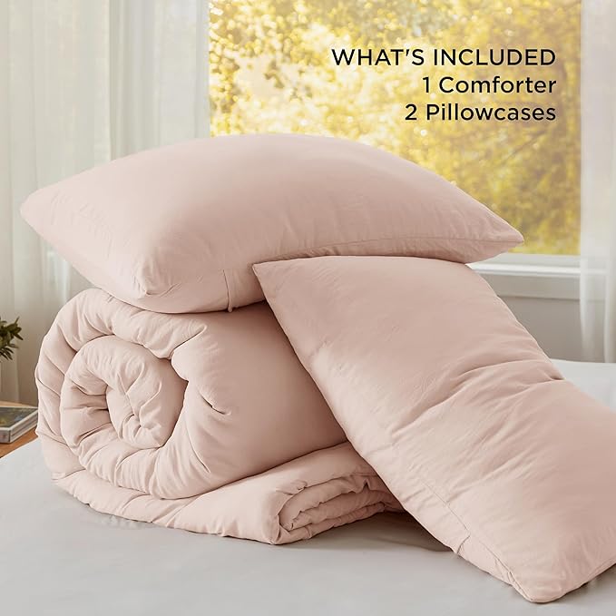Bedsure Oversized King Comforter Set, Light Pink Prewashed Bed Comforter for All Seasons, 3 Pieces Warm Bedding Sets, 1 Lightweight Comforter (120"x98") and 2 Pillowcases (20"x36")
