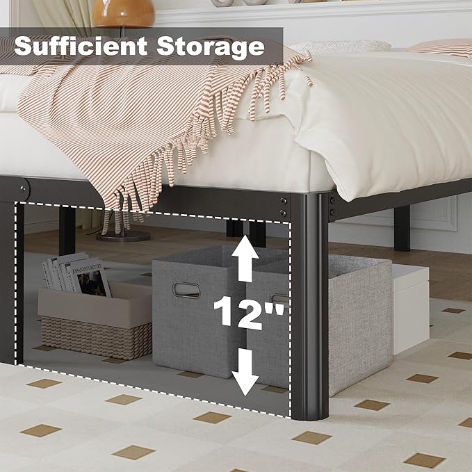 14 Inch Full Bed Frame No Box Spring Needed Heavy Duty Full Size Platform Bed Frame with Rounded Corner Legs, Easy Assembly, Noise Free, Black.