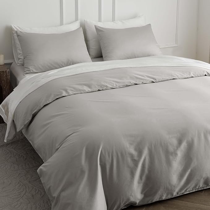 HeimenAogo Egyptian Cotton Duvet Cover Twin/Twin XL Sateen Weave, Silky Soft and Breathable Bedding Set with Zipper Closure, Long Staple Cotton Bed Linen Moonlight Grey 2Pcs (68"×90")