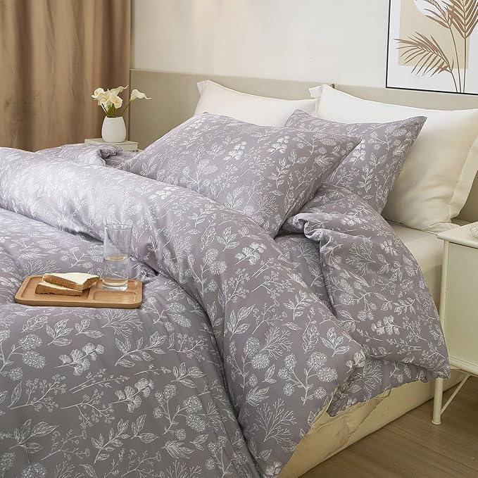 HighBuy Soft Cotton Twin Duvet Cover Garden Flowers Bedding Set Twin Teen Girls Lavender Floral Bedding Comforter Cover Botanical Flowers Boho Duvet Cover Set 3 Piece with Zipper Closure