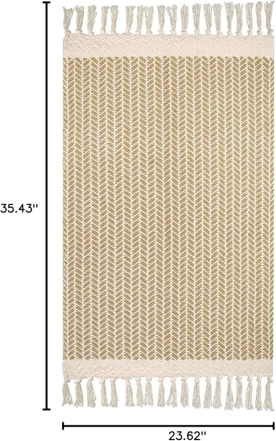 Lahome Boho Bathroom Rugs, Small 2x3 Front Door Mat Lightweight Kitchen Rug Woven Cotton Area Rug with Tassels, Farmhouse Non Shedding Washable Throw Rug Low Pile Carpet for Entry Laundry, Khaki
