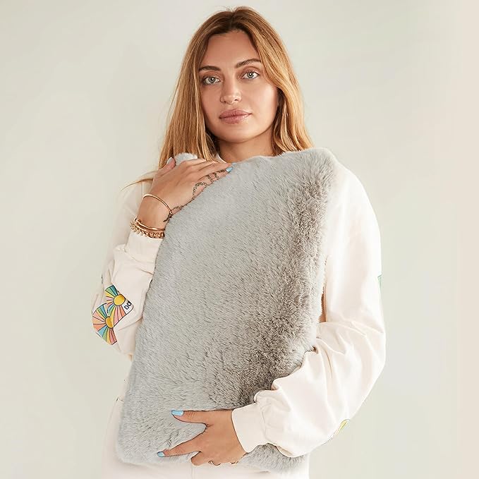 UnHide Squish Lumbar Pillow - Faux Fur Pillow - Extra Soft Throw Pillow - Rectangular Shaped, Polyester Fill - Machine Washable - Perfect for Living Room Or Bedroom - 10” x 18” - Greige