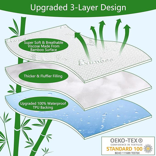 GOONIK Twin XL Mattress Protector for College Dorm Room Essentials, Back to School Breathable Bamboo Viscose Waterproof Twin Extra Long Size Mattress Pad Cover with 6-16 inches Deep Pocket