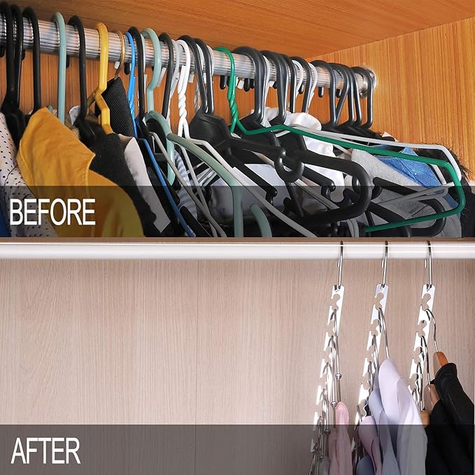 Meetu Space Saving Metal Clothes Hangers 6X2 Slots Magic Hook Design Closet Organizer (Pack of 8)