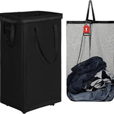 DOKEHOM 90L X-Large Laundry Basket with Removable Wash Bag on Wheels, Collapsible Rolling Laundry Hamper, Foldable Clothes Organizer, Folding Washing Bin (Black)