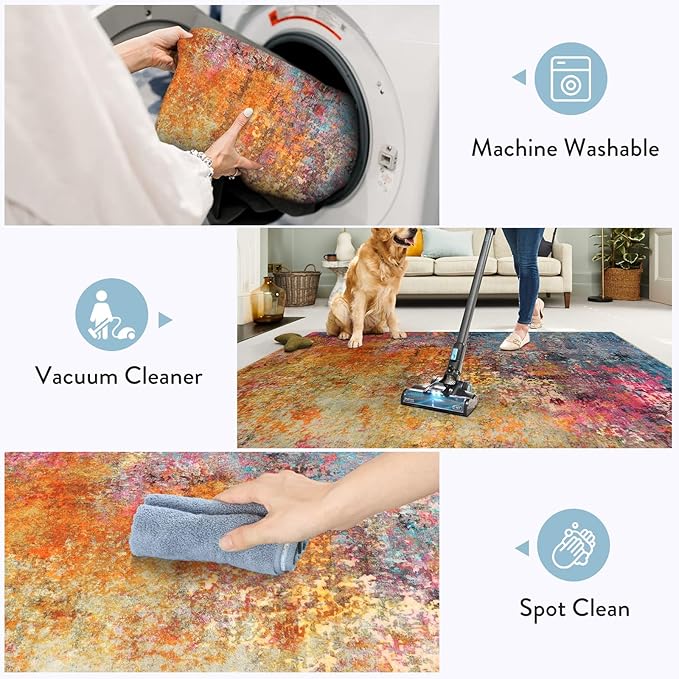 Lahome Modern Abstract Runner Rug - 2x4.3 Colorful Kitchen Long Bathroom Rugs Non Skid Laundry Room Mat, Rainbow Slip Machine Washable Carpet for Bedroom Entryway Doorway 2' x 4.3'