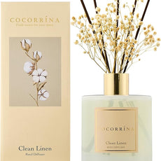 COCORRÍNA Reed Diffuser - Clean Linen 17 Fl.oz Reed Diffuser with 8 Sticks Scented Diffuser with Preserved Flowers for Bathroom Home Decor