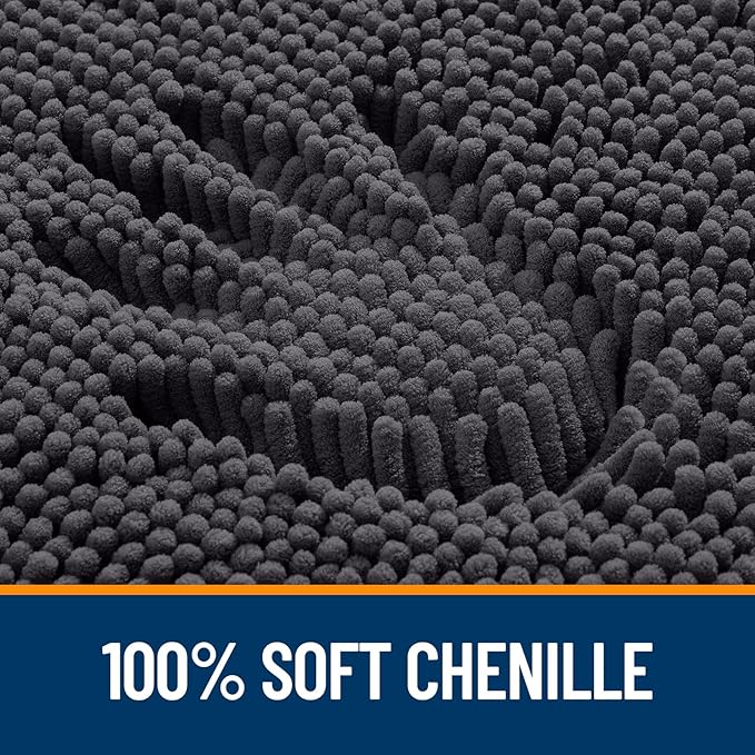 OLANLY Bathroom Rugs 47x17, Extra Soft Absorbent Chenille Bath Rugs, Rubber Backing Quick Dry, Machine Washable Bath Mats for Bathroom Floor, Tub and Shower, Home Decor Accessories, Dark Grey