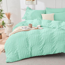 HYMOKEGE Mint Green Queen Comforter Set Seersucker 7 Pieces, All Season Luxury Bed in a Bag Queen for Bedroom, Bedding Set with Comforter, Sheets, Pillowcases & Shams
