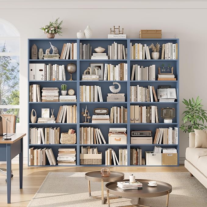 FOTOSOK 6-Tier Open Bookcase and Bookshelf, Freestanding Display Storage Shelves Tall Bookcase for Bedroom, Living Room and Office, Blue