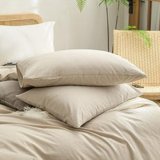 BESTOUCH Duvet Cover Set 100% Washed Cotton Linen Feel Super Soft Comfortable Chic Lightweight 3 PCs Home Bedding Set Solid Almond Milk Grey Oversized Queen