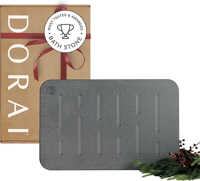 Dorai Home Bath Stone – Luxury Quick-Drying Stone Bath Mat, Non-Slip Surface, Rubberized Bottom Pad, Rain Slate