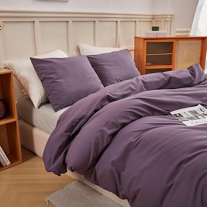 ECOCOTT Purple Duvet Cover Super King Size - 100% Washed Cotton Durable Soft Comfy Duvet Cover Set, 3 Pieces Duvet Cover with Zipper Closure (108''x98'')