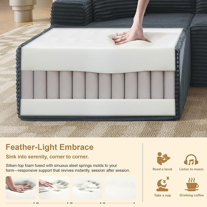 105''Sectional Cloud Couch with L Shaped Chaise,Modern Modular Sectional Sofa,Comfy Sectional Couches for Living Room,Bedroom,Apartment (Dark Grey, 105''W Left Facing Chaise)