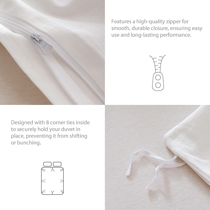 HeimenAogo Egyptian Cotton Duvet Cover Set Full Size, Ultra Soft and Breathable Comforter Cover with Zipper Closure, High Thread Count Long Staple Cotton Blanket Cover 3pcs, Off White
