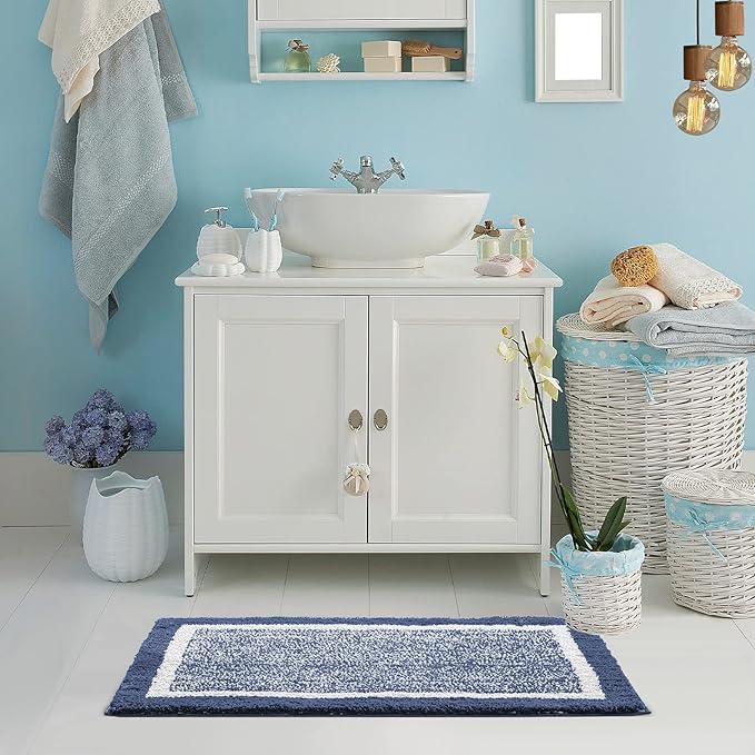 CozeCube Bath mats for Bathroom Non Slip, Fluffy Absorbent Microfiber Bath mat Washable, Aesthetic Bathroom Rugs, Large Navy Blue Bath mat, Navy Blue, 36" x 24"