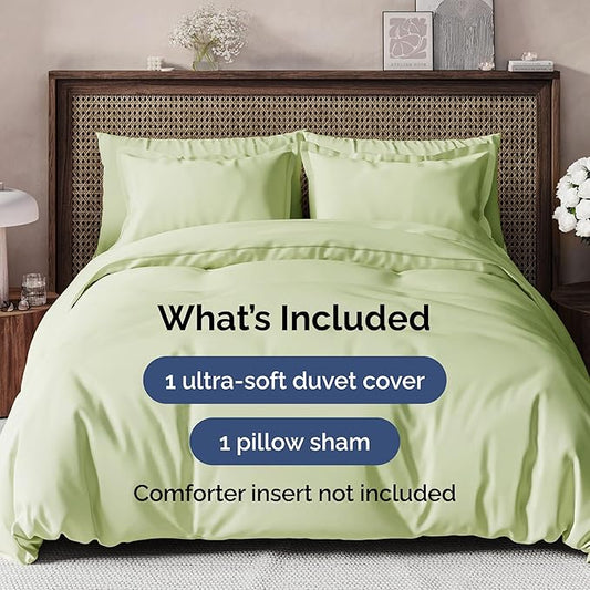 CGK Unlimited Duvet Cover Twin/Twin XL Size Set - Extra Soft Duvet Cover 68 x 90 with 1 Pillow Sham - Hotel Quality, Fade Free w/Zipper Closures & Ties - Bedding and Bed Linens Set (Light Sage Green)