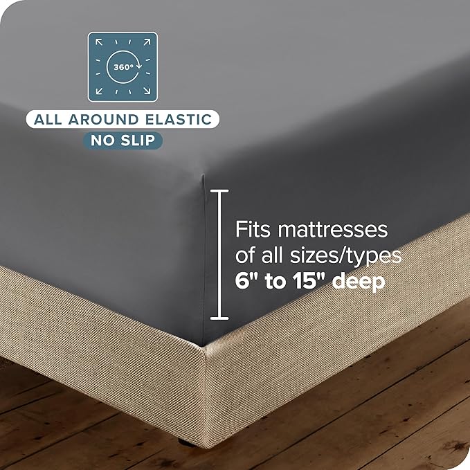 Bare Home Hotel Luxury Split California King Sheet Set, Extra Soft, Deep Pockets, Easy Fit, Cooling & Breathable, Wrinkle, Fade, Stain Resistant, Includes 4 Pillowcases (Split Cal King, Grey)