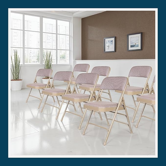 OEF Furnishings OEF2300 Series Heavy-Duty Premium Fabric Padded Upholstery Double-Hinged Triple-Braced Folding Chairs (4-Pack, French Beige)