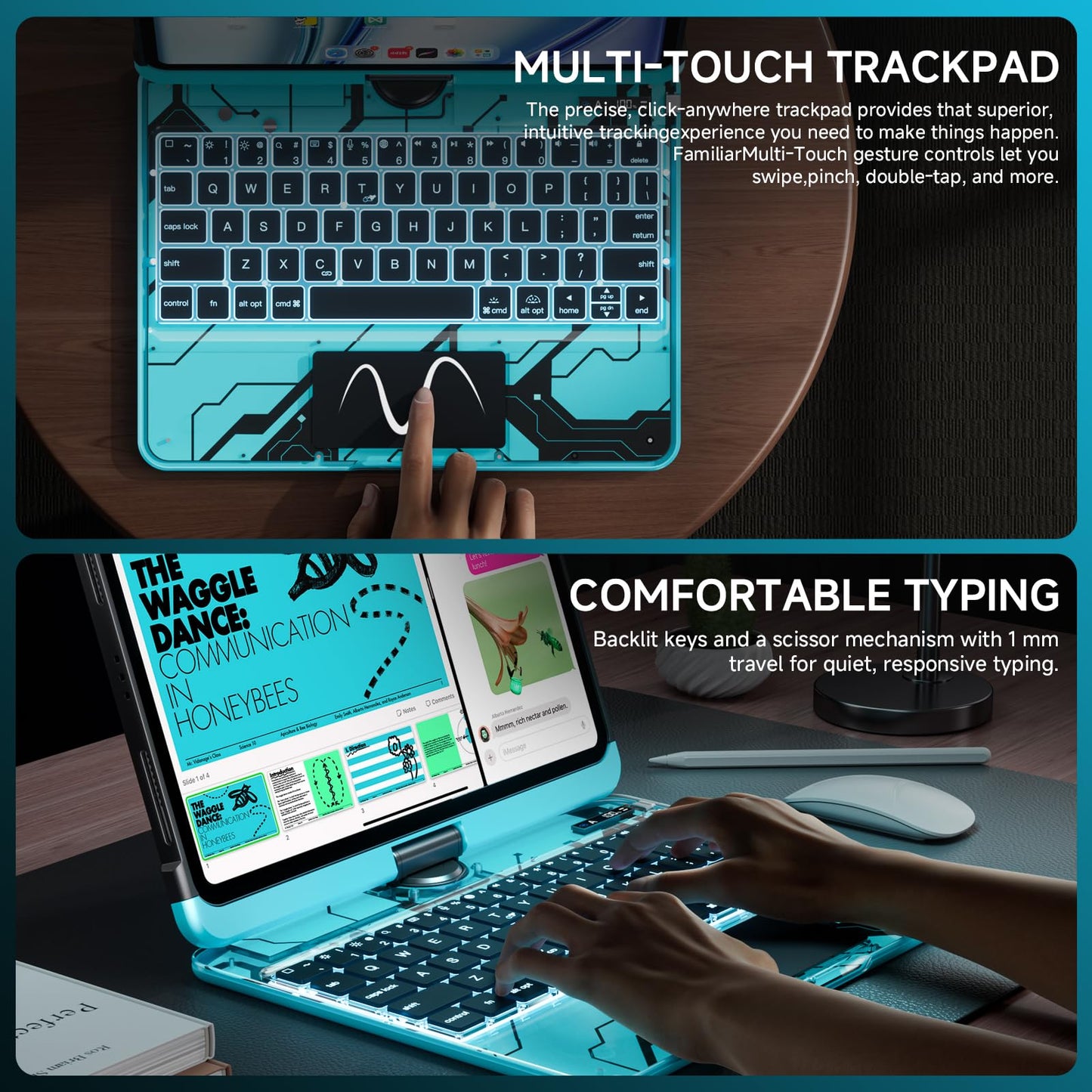 Transparent Keyboard Case for iPad 11” (10th & 11th Gen) – 360° Rotating, Backlit, Trackpad