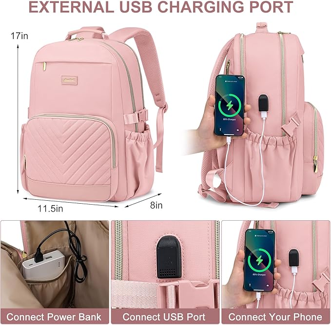 Laptop Backpack for Women Bookbag: 15.6 inch Work School Backpacks with Pouch Pocket for Large Capacity Cup & USB Charger College Book Bag Travel Business Nurse Teacher Bookbags Anti-theft Back Pack