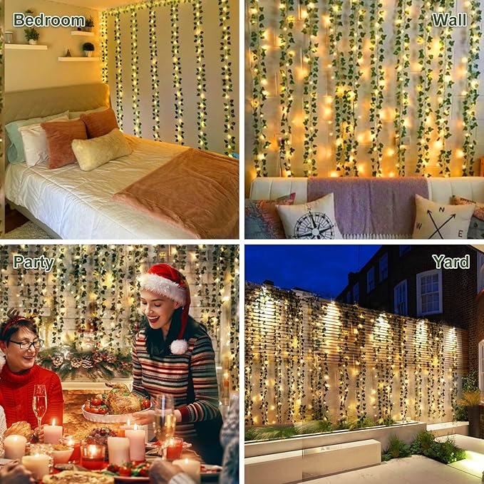 H-Wniniai Fake Vines for Bedroom 12 Strings Total 84Ft 240 LED String Light Hanging Fake Leaves Room Decor, Wall Vines Decor for Garden Office Wedding