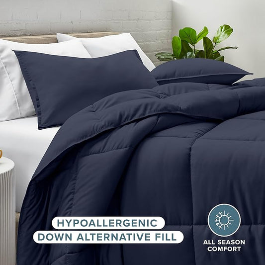 Bare Home Comforter Set - Full Size - Ultra-Soft - Goose Down Alternative - Premium 1800 Series - All Season Warmth (Full, Midnight Blue)
