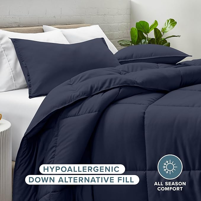 Bare Home Comforter Set - Queen Size - Ultra-Soft - Goose Down Alternative - Premium 1800 Series - All Season Warmth (Queen, Midnight)