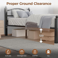 Metal Twin Bed Frames, Noise-Free Design & Underbed Storage Heavy Duty Bed Frames with Headboard No Box Spring Needed/Tool-Free Assembly