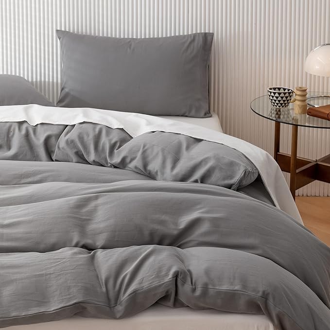 HeimenAogo Egyptian Cotton Duvet Cover Set Full, Ultra Soft and Breathable Comforter Cover with Zipper Closure, High Thread Count Long Staple Cotton Blanket Cover Grey 3pcs (80'×90"), Alloy Gray