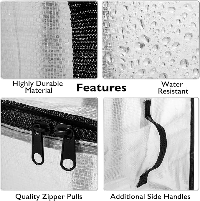 ClearSpace Heavy Duty Moving Bags or Storage Bags – Clear Storage Bins with Lids, Large Moving Boxes with Backpack Straps & Zippers,– Packing Box & Moving Supplies for College Dorm, 5 Pack