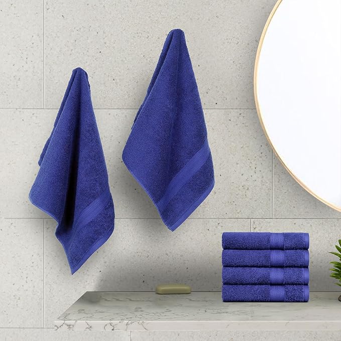 Amazon Basics 6 Piece hand towels for bathroom, Fade Resistant 100% Cotton Hand Towels, soft absorbent bathroom hand towels 6 - Pack (26''x16''), Navy Blue