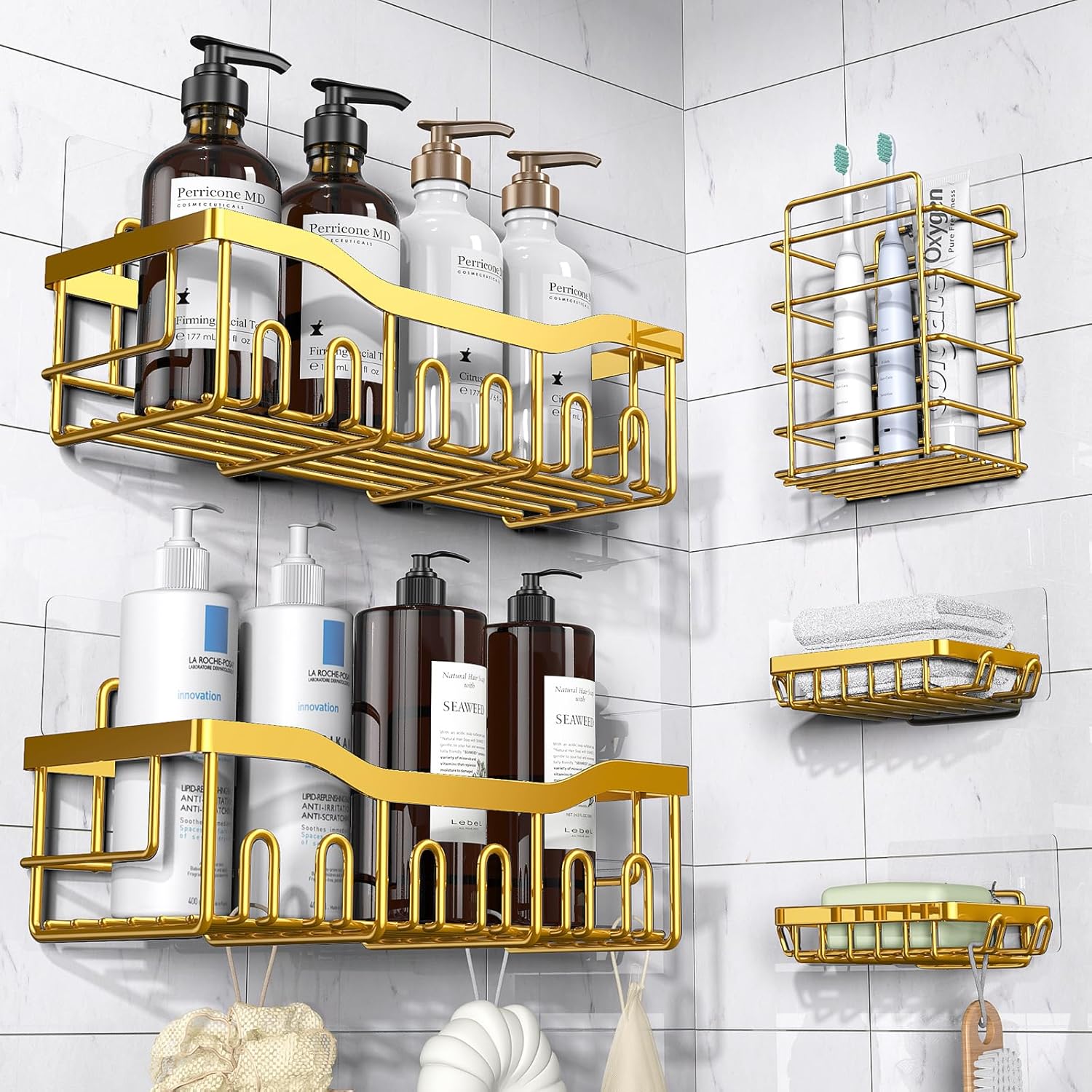 EUDELE Adhesive Shower Caddy, 5 Pack Rustproof Stainless Steel Bath Organizers With Large Capacity, No Drilling Shelves for Bathroom Storage & Home Decor Dormly