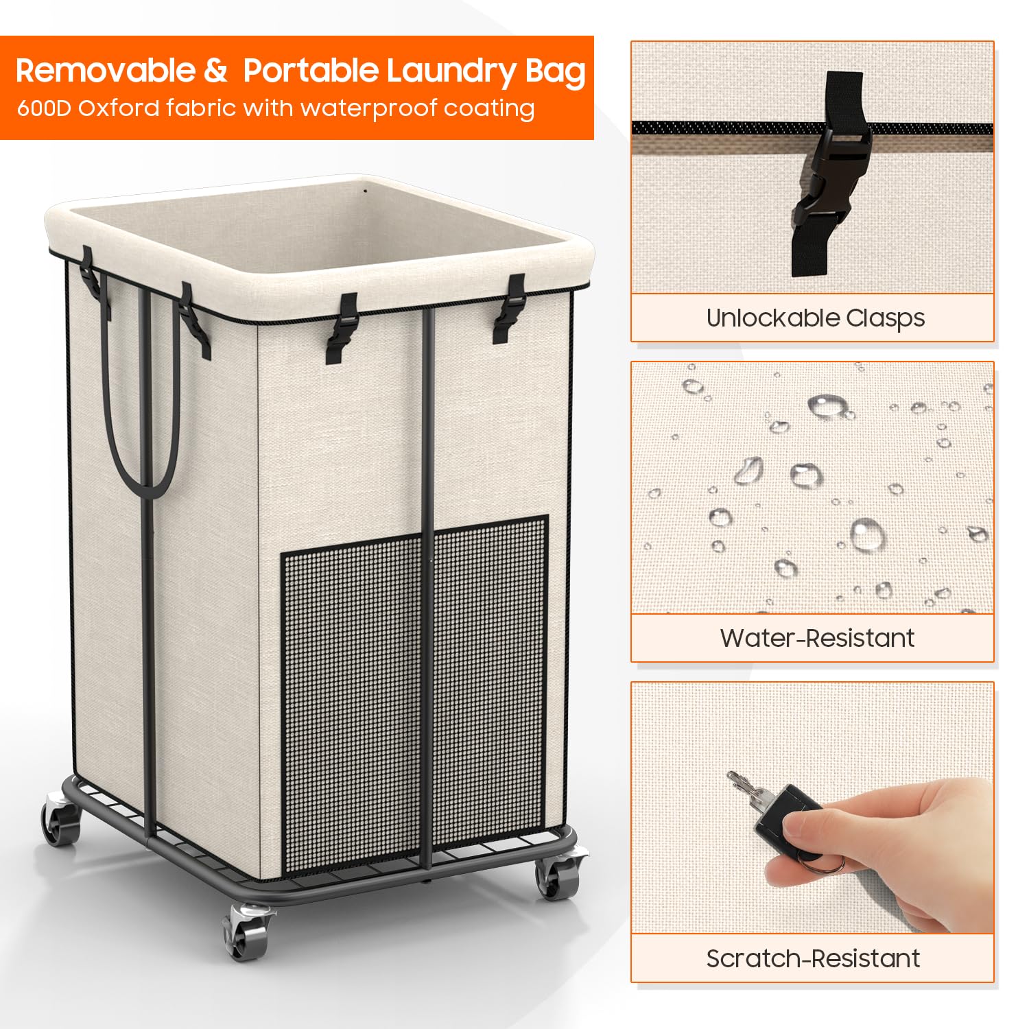 150L Laundry Hamper with Wheels, Rolling Laundry Basket with Metal Frame and Removable Bag, Large & Tall Dirty Clothes Hampers for Bedroom Aesthetic, Laundry Room, Bathroom, Dorm-Black Dormly