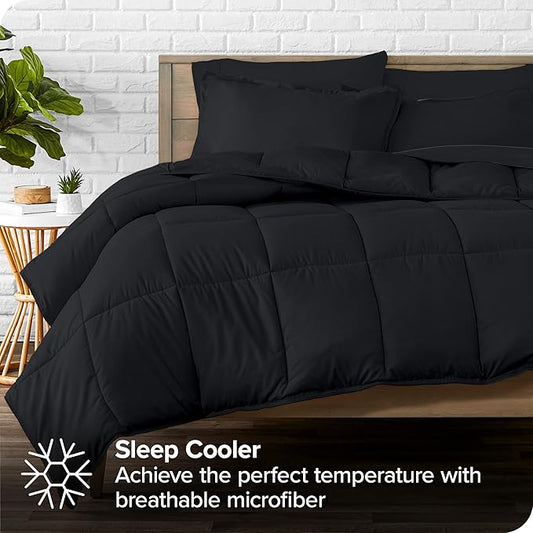 Bare Home Bed-in-A-Bag 7 Piece Comforter & Sheet Set - Queen - Goose Down Alternative - Ultra-Soft 1800 Premium - Bedding Set (Queen, Black/Black)