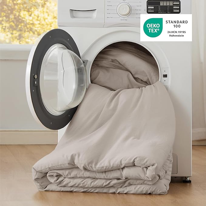 Bedsure Queen Size Comforter Set, Linen Soft Prewashed Bedding for All Seasons, 3 Pieces GentleSoft™ Warm Down Alternative Bed Set, 1 Lightweight Comforter (90"x90") and 2 Pillowcases (20"x26")