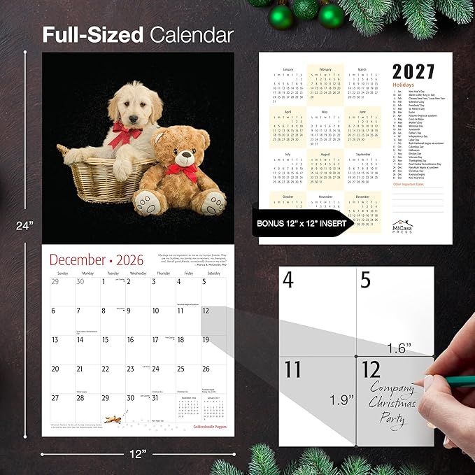 MICASA PRESS Goldendoodle Puppies 2026 Wall Calendar 12 Month | 12" x 24" Open | Thick & Sturdy Paper | Holiday Gift | Cute Puppy Dog Calendar 2026