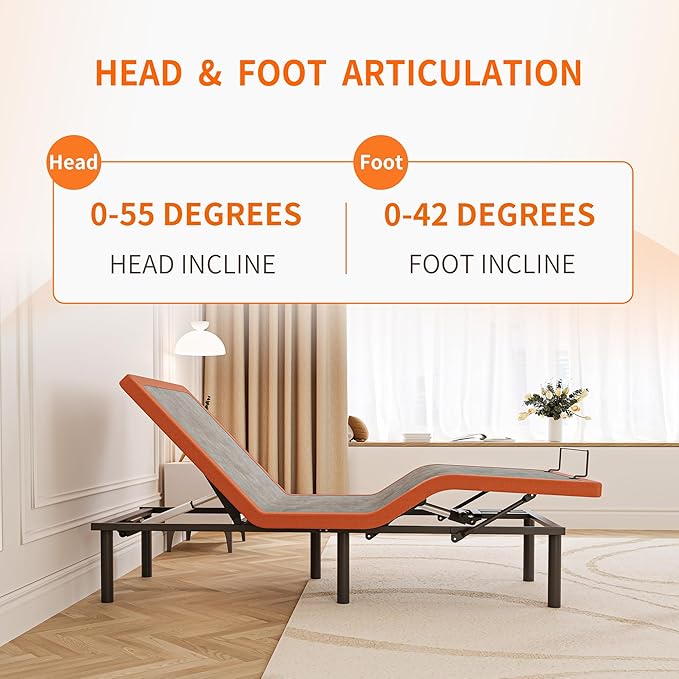 ESHINE Adjustable Bed Frame with Mattress + 12 Inch Memory Foam Mattress, Bluetooth APP Control, Wireless Remote, Zero Gravity, Anti Snore, King, Head and Foot Incline, 2000 Series