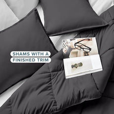 Bare Home Comforter Set - Queen Size - Ultra-Soft - Goose Down Alternative - Premium 1800 Series - Reversible - All Season Warmth (Queen, Forged Iron Grey)