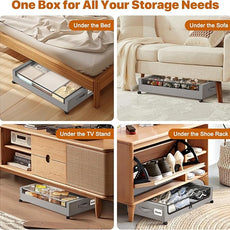 Under Bed Storage with Wheels,XXL 60L Under Bed Storage Containers with Clear Lids, Rolling Under Bed Metal Drawer for Clothes, Shoes,Toys(Gray, 2 Pack)