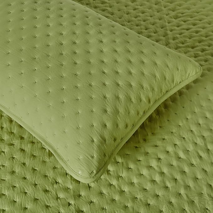 Amazon Basics Brushed Microfiber Quilt Set, Extra Soft with Natural Texture, 2-Piece,Twin/Twin XL, Green